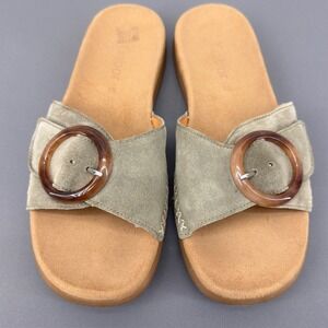 Gabor Womens Green Suede Slide Sandals‎ Resin Buckle Style 83.701 Size 9.5/40
